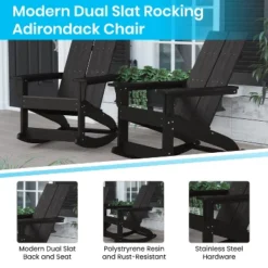 Flash Furniture Finn Modern Commercial Grade All-Weather 2-Slat Poly Resin Rocking Adirondack Chair With Rust Resistant Stainless Steel Hardware - Set Of 2 -Flash Furniture GUEST 694cfa21 3d8b 4693 b637 9fa467d07ad6