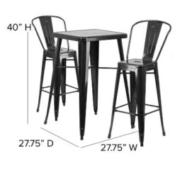 Flash Furniture Commercial Grade 23.75" Square Metal Indoor-Outdoor Bar Table Set With 2 Stools With Backs -Flash Furniture GUEST 69ee02cb d669 40da 9d9d 3bc92c7e1379