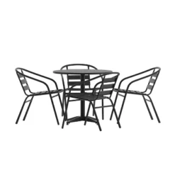 Flash Furniture Lila 31.5'' Round Aluminum Indoor-Outdoor Table Set With 4 Slat Back Chairs -Flash Furniture GUEST 6a0696c4 4110 4c25 8b96 1643edaf8210