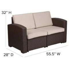 Flash Furniture Chocolate Brown Faux Rattan Loveseat With All-Weather Beige Cushions -Flash Furniture GUEST 6a3e5948 c572 463b 9111 c191a2ce4f6b