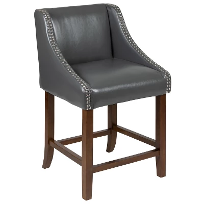 Flash Furniture Carmel Series 24" High Transitional Wood Counter Height Stool With Accent Nail Trim, Set Of 2 4 Flash Furniture Carmel Series 24" High Transitional Wood Counter Height Stool With Accent Nail Trim, Set Of 2 - Image 2