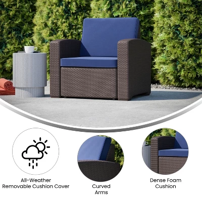Flash Furniture Seneca Faux Rattan Chair With All-Weather Cushion 6 Flash Furniture Seneca Faux Rattan Chair With All-Weather Cushion - Image 4