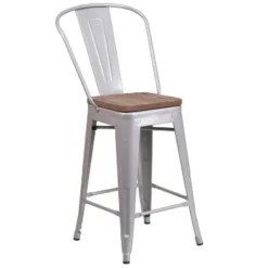 Flash Furniture 24" High Metal Counter Height Stool With Back And Wood Seat -Flash Furniture GUEST 6c217e90 c527 4bf5 8a31 2611bcce94c2