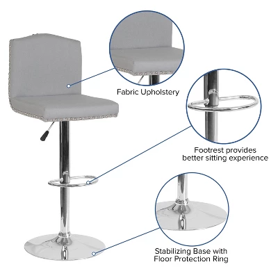 Flash Furniture Bellagio Contemporary Adjustable Height Crown Back Barstool With Accent Nail Trim 4 Flash Furniture Bellagio Contemporary Adjustable Height Crown Back Barstool With Accent Nail Trim - Image 2