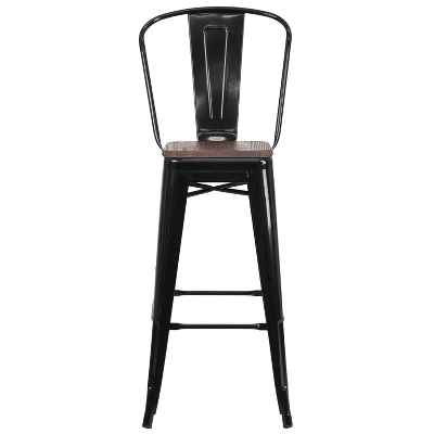 Flash Furniture 30" High Metal Barstool With Back And Wood Seat 10 Flash Furniture 30" High Metal Barstool With Back And Wood Seat - Image 8