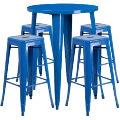 Flash Furniture Commercial Grade 30" Round Metal Indoor-Outdoor Bar Table Set With 4 Square Seat Backless Stools -Flash Furniture GUEST 6fdffb49 00f6 4e1d 928c 0a8ab1fd2258
