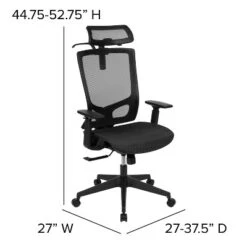 Flash Furniture Ergonomic Black Mesh Office Chair-Synchro-Tilt, Pivot Headrest, Adjustable Arms -Flash Furniture GUEST 72321c2e b058 497f 883e 582098564446