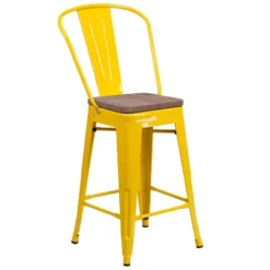 Flash Furniture 24" High Metal Counter Height Stool With Back And Wood Seat -Flash Furniture GUEST 752bc2d1 50f5 49ad b0d3 84df39ced160