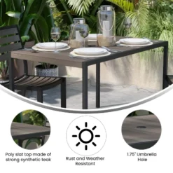 Flash Furniture Lark Outdoor Dining Table With Synthetic Gray Wash Teak Poly Slats - 30" X 48" Steel Framed Restaurant Table With Umbrella Holder Hole 14 Flash Furniture Lark Outdoor Dining Table With Synthetic Gray Wash Teak Poly Slats - 30" X 48" Steel Framed Restaurant Table With Umbrella Holder Hole -Flash Furniture GUEST 75aac69a 8fde 4902 a9b5 fe82ac6c8ba3