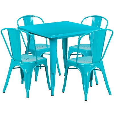 Flash Furniture Commercial Grade 31.5" Square Metal Indoor-Outdoor Table Set With 4 Stack Chairs 21 Flash Furniture Commercial Grade 31.5" Square Metal Indoor-Outdoor Table Set With 4 Stack Chairs - Image 19