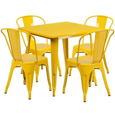 Flash Furniture Commercial Grade 31.5" Square Metal Indoor-Outdoor Table Set With 4 Stack Chairs 20 Flash Furniture Commercial Grade 31.5" Square Metal Indoor-Outdoor Table Set With 4 Stack Chairs - Image 18