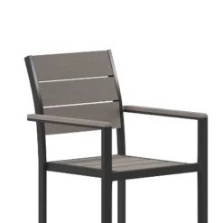 Flash Furniture Finch Commercial Grade Patio Chair With Arms, Stackable Side Chair With Faux Teak Poly Slats And Metal Frame -Flash Furniture GUEST 76bbc4ef af4a 498c 96a6 32bb08b74a03