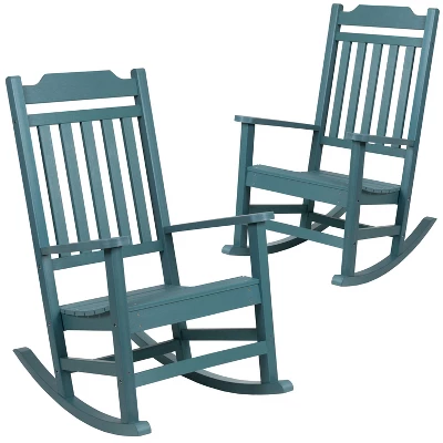 Flash Furniture Set Of 2 Winston All-Weather Faux Wood Rocking Chair 14 Flash Furniture Set Of 2 Winston All-Weather Faux Wood Rocking Chair - Image 12