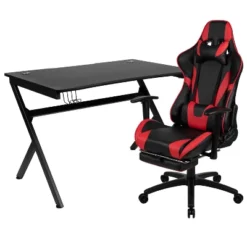 Flash Furniture Gaming Desk And Footrest Reclining Gaming Chair Set With Cup Holder, Headphone Hook & 2 Wire Management Holes -Flash Furniture GUEST 7786e73f 090a 42ab 88f6 bbcb7a2ede6c