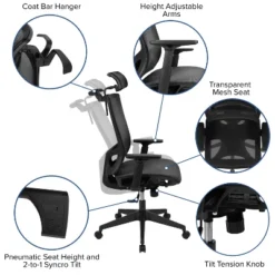 Flash Furniture Ergonomic Black Mesh Office Chair-Synchro-Tilt, Pivot Headrest, Adjustable Arms -Flash Furniture GUEST 7796d0de 6974 47d3 bfaa 25a0eb4656b7