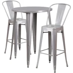 Flash Furniture Commercial Grade 30" Round Metal Indoor-Outdoor Bar Table Set With 2 Cafe Stools -Flash Furniture GUEST 77b18f3b 1d8c 4174 be75 81bbf7a1ec71