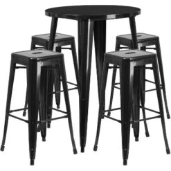 Flash Furniture Commercial Grade 30" Round Metal Indoor-Outdoor Bar Table Set With 4 Square Seat Backless Stools -Flash Furniture GUEST 78b0c537 5ce4 471d b90d 24c16b59bb9f