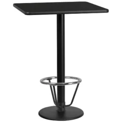 Flash Furniture 30'' Square Black Laminate Table Top With 18'' Round Bar Height Table Base And Foot Ring