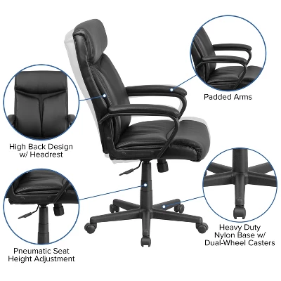 Flash Furniture Raya High Back Black LeatherSoft Executive Swivel Office Chair With Slight Mesh Accent And Arms 4 Flash Furniture Raya High Back Black LeatherSoft Executive Swivel Office Chair With Slight Mesh Accent And Arms - Image 2