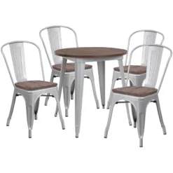 Flash Furniture 26" Round Metal Table Set With Wood Top And 4 Stack Chairs -Flash Furniture GUEST 7a372dca 464c 459a 9396 cf1b68a5f342