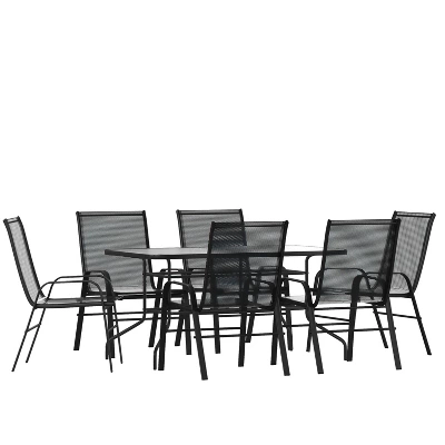 Flash Furniture 7 Piece Outdoor Patio Dining Set - Tempered Glass Patio Table, 6 Flex Comfort Stack Chairs 12 Flash Furniture 7 Piece Outdoor Patio Dining Set - Tempered Glass Patio Table, 6 Flex Comfort Stack Chairs - Image 10