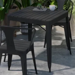 Flash Furniture Helvey 31.5" Square Commercial Grade Indoor/Outdoor Black Steel Patio Dining Table For 4 With Black Poly Resin Slatted Top -Flash Furniture GUEST 7cada1d9 c978 4c44 87c7 070d204c33b7