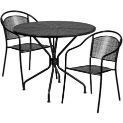 Flash Furniture Oia Commercial Grade 35.25" Round Indoor-Outdoor Steel Patio Table Set With 2 Round Back Chairs -Flash Furniture GUEST 7dc644bf 8fed 4940 83be d9e7976895a2