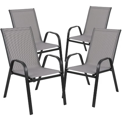 Flash Furniture 5 Piece Outdoor Patio Dining Set - Tempered Glass Patio Table, 4 Flex Comfort Stack Chairs 10 Flash Furniture 5 Piece Outdoor Patio Dining Set - Tempered Glass Patio Table, 4 Flex Comfort Stack Chairs - Image 8