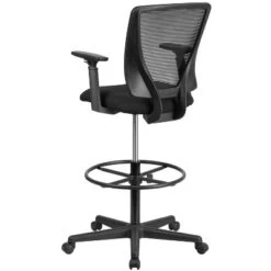 Flash Furniture Ergonomic Mid-Back Mesh Drafting Chair With Black Fabric Seat, Adjustable Foot Ring And Adjustable Arms -Flash Furniture GUEST 80b10dea c3ab 46f3 86cf 0457cf97b5cb