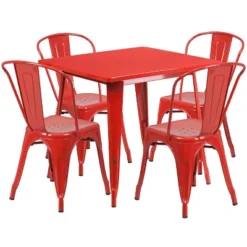 Flash Furniture Commercial Grade 31.5" Square Metal Indoor-Outdoor Table Set With 4 Stack Chairs 34 Flash Furniture Commercial Grade 31.5" Square Metal Indoor-Outdoor Table Set With 4 Stack Chairs -Flash Furniture GUEST 81052529 761c 4245 9c04 99e17e304dbf