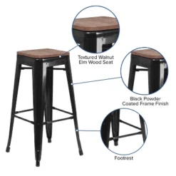 Flash Furniture 30" High Backless Metal Barstool With Square Wood Seat -Flash Furniture GUEST 81086f32 540b 42c9 8009 99bab8aa3998