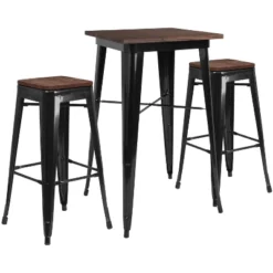 Flash Furniture 23.5" Square Metal Bar Table Set With Wood Top And 2 Backless Stools -Flash Furniture GUEST 8169de88 896d 405a abf1 56cf99e396d5