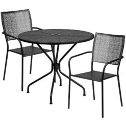 Flash Furniture Oia Commercial Grade 35.25" Round Indoor-Outdoor Steel Patio Table Set With 2 Square Back Chairs -Flash Furniture GUEST 81f27335 393d 49ed b952 957af0e1464d