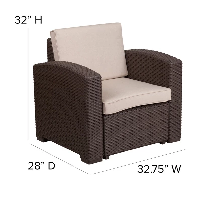 Flash Furniture Chocolate Brown Faux Rattan Chair With All-Weather Beige Cushion 5 Flash Furniture Chocolate Brown Faux Rattan Chair With All-Weather Beige Cushion - Image 3