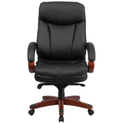 Flash Furniture High Back Black LeatherSoft Executive Ergonomic Office Chair With Synchro-Tilt Mechanism, Mahogany Wood Base And Arms -Flash Furniture GUEST 825113cf 81eb 4171 8db0 831b5a08d343