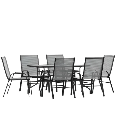 Flash Furniture 7 Piece Outdoor Patio Dining Set - Tempered Glass Patio Table, 6 Flex Comfort Stack Chairs 14 Flash Furniture 7 Piece Outdoor Patio Dining Set - Tempered Glass Patio Table, 6 Flex Comfort Stack Chairs - Image 12