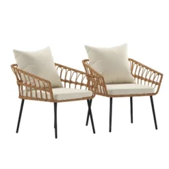 Flash Furniture Evin Set Of 2 Boho Indoor/Outdoor Rope Rattan Wicker Patio Chairs With All-Weather Cushions -Flash Furniture GUEST 82b1ce77 837c 4493 9b60 94d525d45141