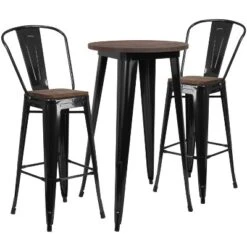 Flash Furniture 24" Round Metal Bar Table Set With Wood Top And 2 Stools