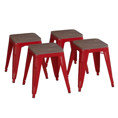 Flash Furniture 18" Backless Table Height Stool With Wooden Seat, Stackable Metal Indoor Dining Stool, Commercial Grade - Set Of 4 11 Flash Furniture 18" Backless Table Height Stool With Wooden Seat, Stackable Metal Indoor Dining Stool, Commercial Grade - Set Of 4 - Image 10
