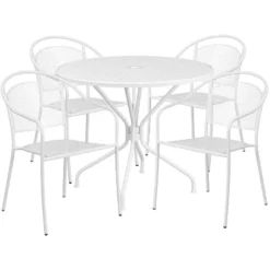 Flash Furniture Oia Commercial Grade 35.25" Round Indoor-Outdoor Steel Patio Table Set With 4 Round Back Chairs -Flash Furniture GUEST 86a9de90 80ef 45f8 b756 7b258625cc12