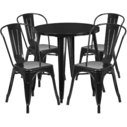 Flash Furniture Commercial Grade 30" Round Metal Indoor-Outdoor Table Set With 4 Cafe Chairs -Flash Furniture GUEST 8827dc43 5898 44e7 8d4f ee78805f4a97