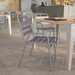 Flash Furniture Lila Commercial Metal Indoor-Outdoor Restaurant Stack Chair With Metal Triple Slat Back And Arms -Flash Furniture GUEST 8846459f ff59 4b0f b46a 94ff209aa249