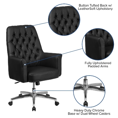 Flash Furniture Mid-Back Traditional Tufted LeatherSoft Executive Swivel Office Chair With Arms 4 Flash Furniture Mid-Back Traditional Tufted LeatherSoft Executive Swivel Office Chair With Arms - Image 2