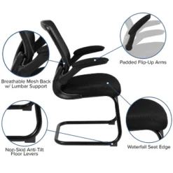 Flash Furniture Black Mesh Sled Base Side Reception Chair With Flip-Up Arms -Flash Furniture GUEST 88a6258d 1a70 46e6 b3f8 6a572e737724