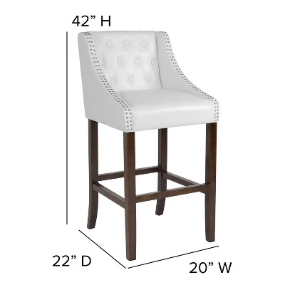 Flash Furniture Carmel Series 30" High Transitional Tufted Walnut Barstool With Accent Nail Trim 5 Flash Furniture Carmel Series 30" High Transitional Tufted Walnut Barstool With Accent Nail Trim - Image 3