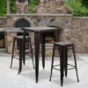 Flash Furniture Commercial Grade 23.75" Square Metal Indoor-Outdoor Bar Table Set With 2 Square Seat Backless Stools -Flash Furniture GUEST 8a4d279b a369 4e20 9b60 629f39122873