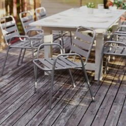 Flash Furniture Lila Commercial Metal Indoor-Outdoor Restaurant Stack Chair With Metal Triple Slat Back And Arms -Flash Furniture GUEST 8a8e5b42 2bf2 42d8 a8d5 49cc3cbbcf7a
