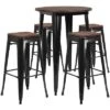 Flash Furniture 30" Round Metal Bar Table Set With Wood Top And 4 Backless Stools -Flash Furniture GUEST 8b0985d2 2267 4b3a 81b2 48bd1b00e19a