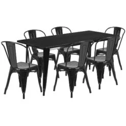 Flash Furniture Commercial Grade 31.5" X 63" Rectangular Metal Indoor-Outdoor Table Set With 6 Stack Chairs -Flash Furniture GUEST 8c64b02f e92c 49d6 9aa5 6448b7b661c0