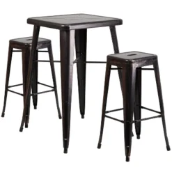 Flash Furniture Commercial Grade 23.75" Square Metal Indoor-Outdoor Bar Table Set With 2 Square Seat Backless Stools 25 Flash Furniture Commercial Grade 23.75" Square Metal Indoor-Outdoor Bar Table Set With 2 Square Seat Backless Stools -Flash Furniture GUEST 8d0edeec ef4e 49b0 9072 15fb0c2603e6